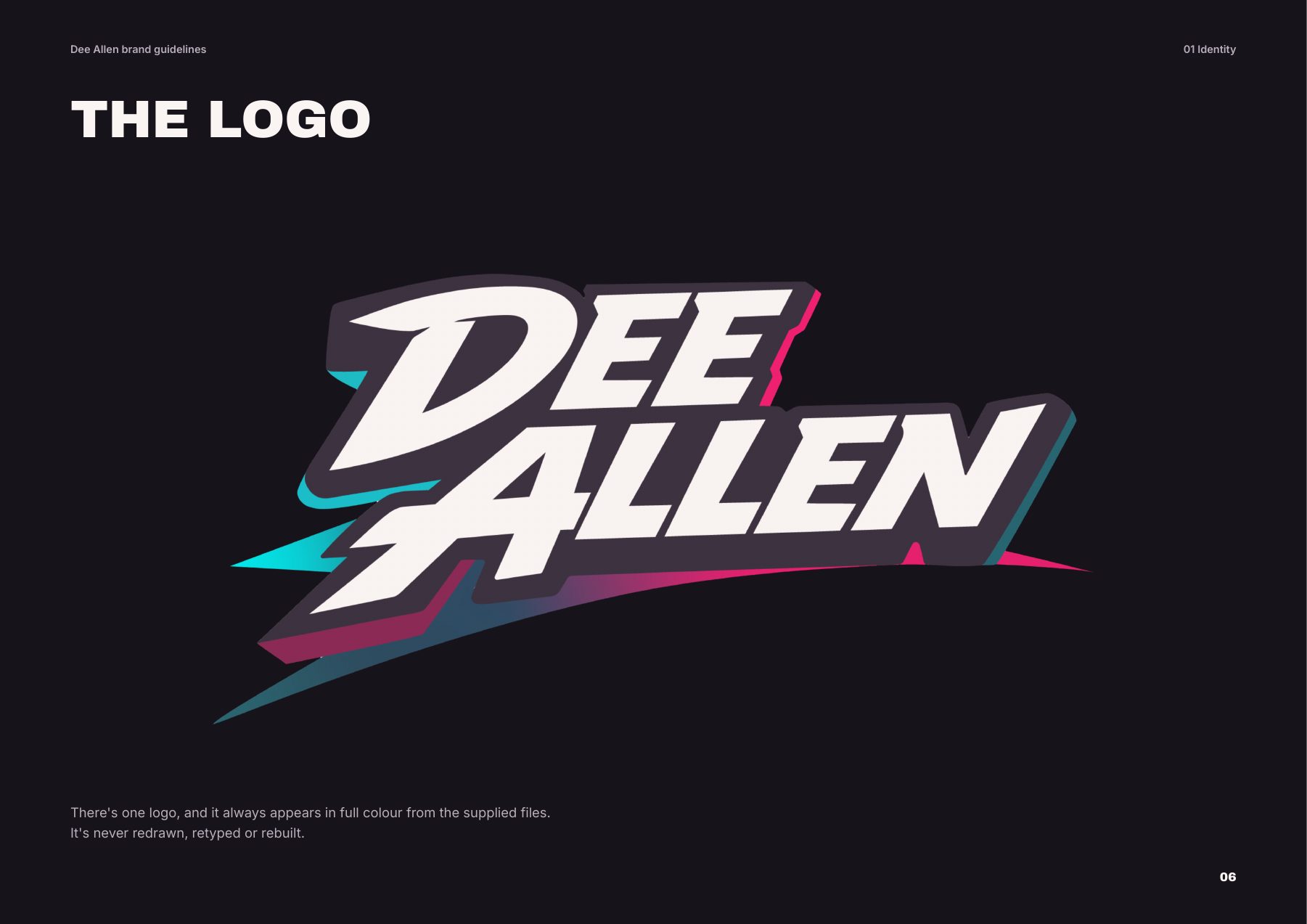 The Dee Allen logo on a dark background