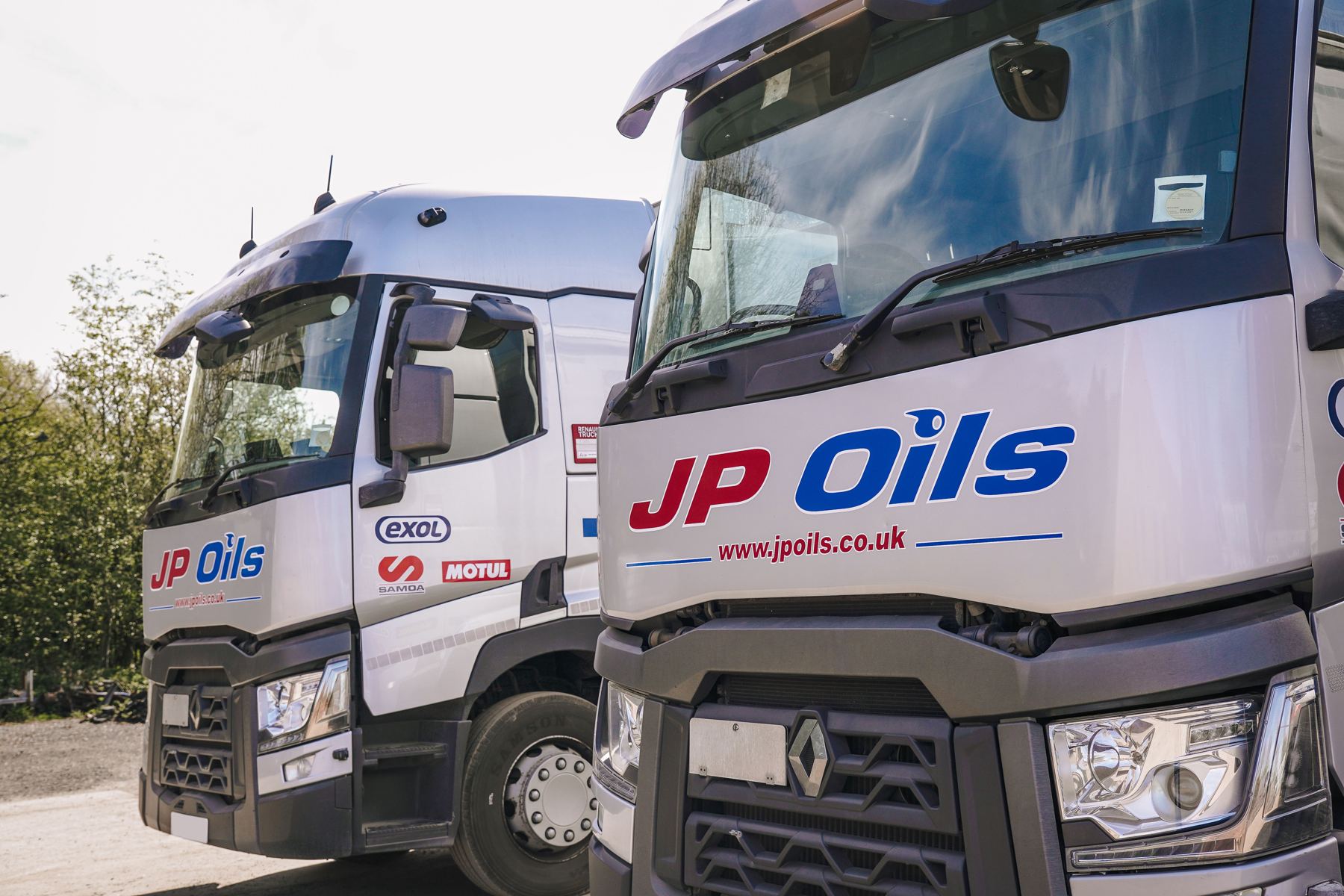 Front of a JP Oils lorry in the yard