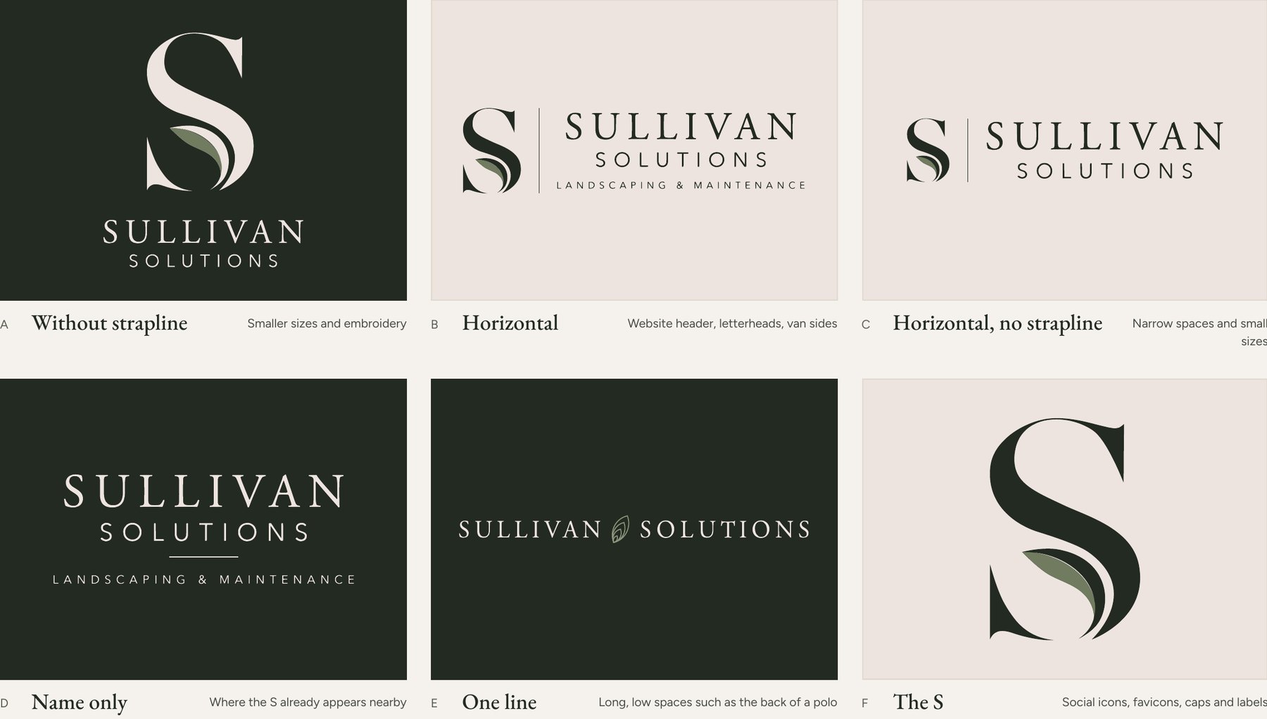 Six versions of the Sullivan Solutions logo